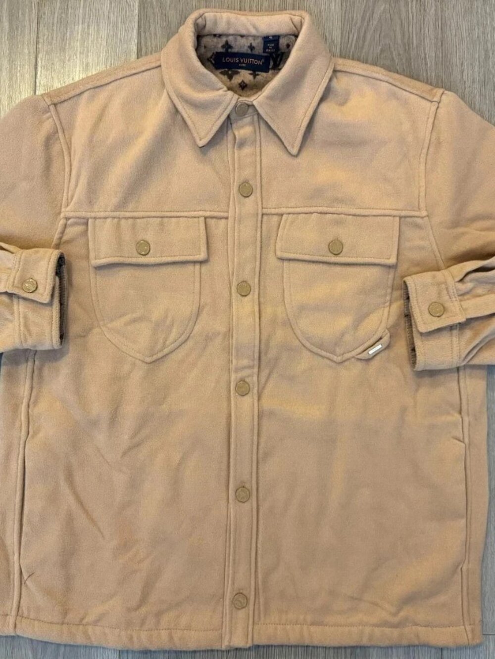 Louis Vuitton Double Face Wool Blend Overshirt beige grey XL